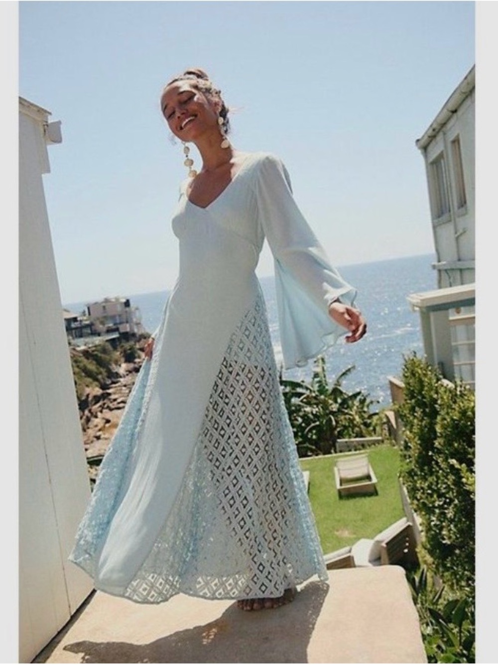 Free People Light Blue Lace-Trim Maxi Dress